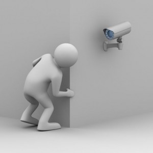 person looks out of corner. 3D image