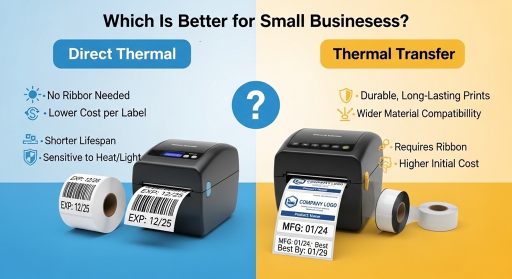 Direct thermal vs thermal transfer printer comparison chart