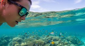 angler spotting fish in clear water wearing polarized sunglasses