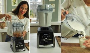 Close-up of a professional smoothie blender blending ice, berries, and fresh fruit into a smooth frozen drink in a Texas kitchen